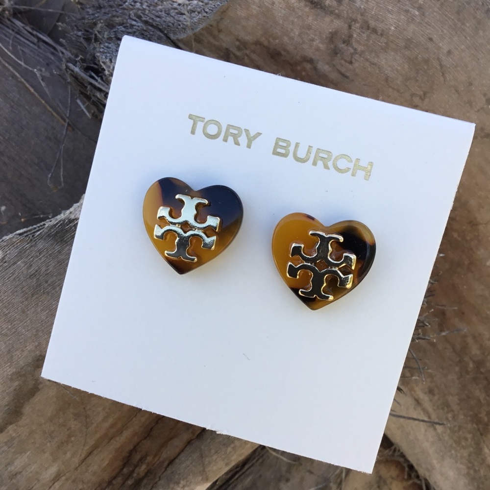 Tory Burch Heart Logo Tortoise Earrings - Picture 2 of 5